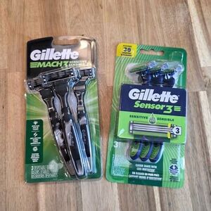 Gillette Razor Bundle: Mach3 Sensitive (3ct) + Sensor3 (3ct) Mens Razors NEW Sea